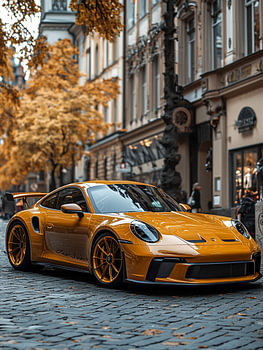 Porsche 911 orange in the city