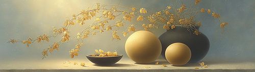 Blumenvase | treibende Blüten und Kugeln