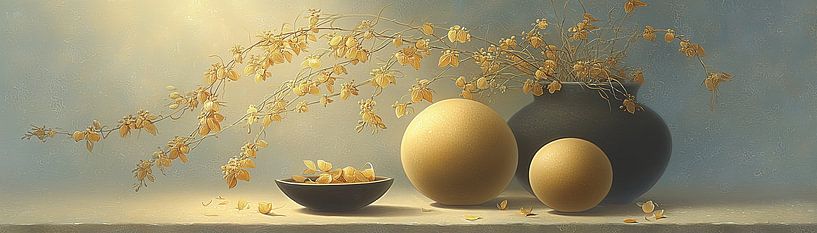 Blumenvase | treibende Blüten und Kugeln von Wunderbare Kunst