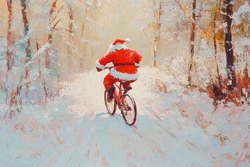 Kerstman fiets van Poster Art Shop