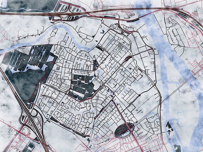 Kaart van Hendrik-Ido-Ambacht in de stijl 'White Winter' van Maporia