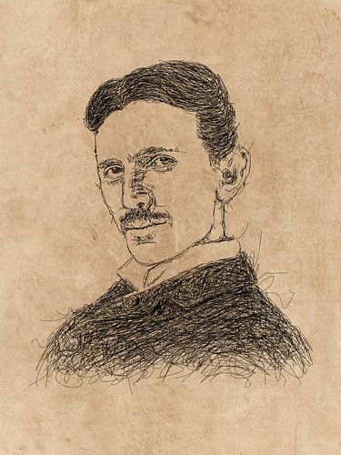 Vintage Scribble Porträt von Nikola Tesla von Chim_Pan_Zee
