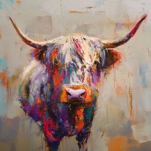 Vache des Highlands peinte sur Christian Ovís