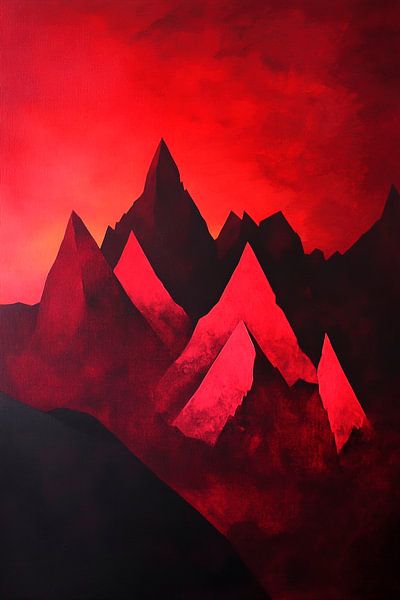 Rote Berglandschaft – Abstracte Kunst von Poster Art Shop