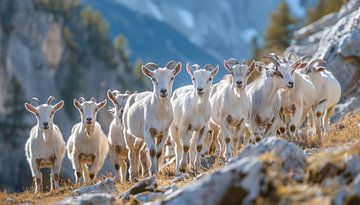 Kudde geiten op een berg panorama van TheXclusive Art
