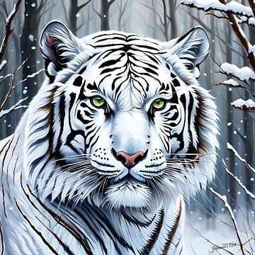 Wilde dieren - Portret van een witte tijger (1) van Johanna's Art