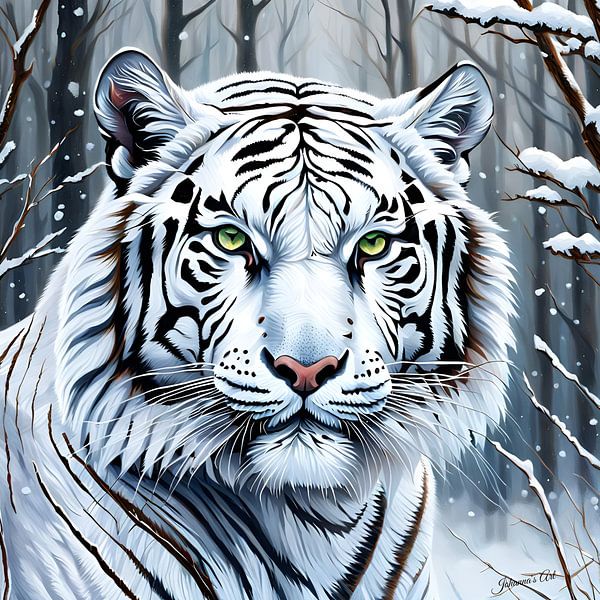 Wildlife - Portrait of a White Tiger (1) by Johannas Art Creations