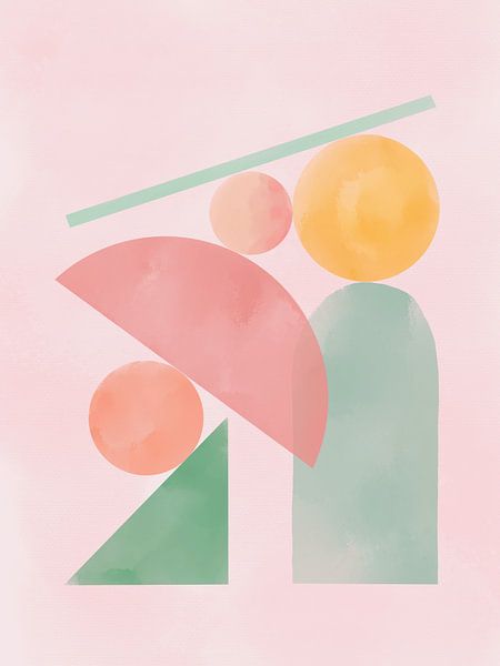 Balans, Abstract roze aquarel van Femke Bender