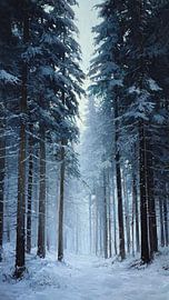 Ein ruhiger Weg durch einen immergrünen Winterwald von Artistic