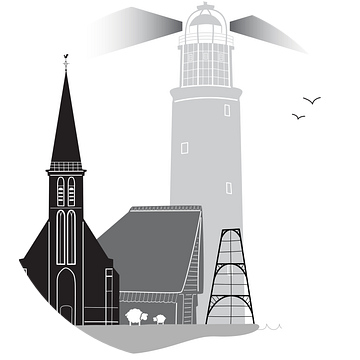 Skyline illustratie waddeneiland Texel zwart-wit-grijs van Mevrouw Emmer