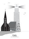 Skyline illustration wadden island Texel black-white-grey by Mevrouw Emmer thumbnail