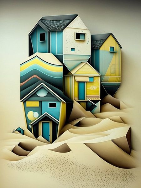 Surréaliste Maisons de plage Dune de sable stlisé abstrait ludique par gm_designs