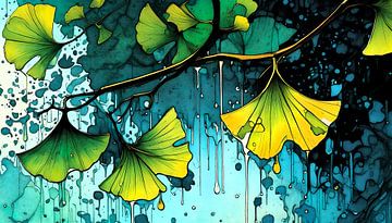 Feuilles de ginkgo sous la pluie sur Retrotimes