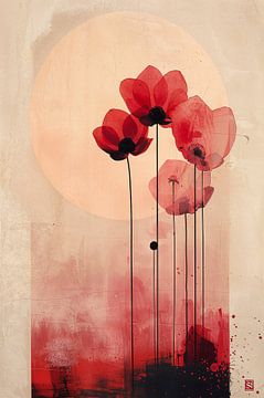 Minimalist Floral Artwork in Red - Modern Wall Decoration for Interiors by Marijke Trienekens