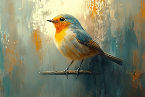 Vogel auf Zweig in Texturen von Herbstlicht