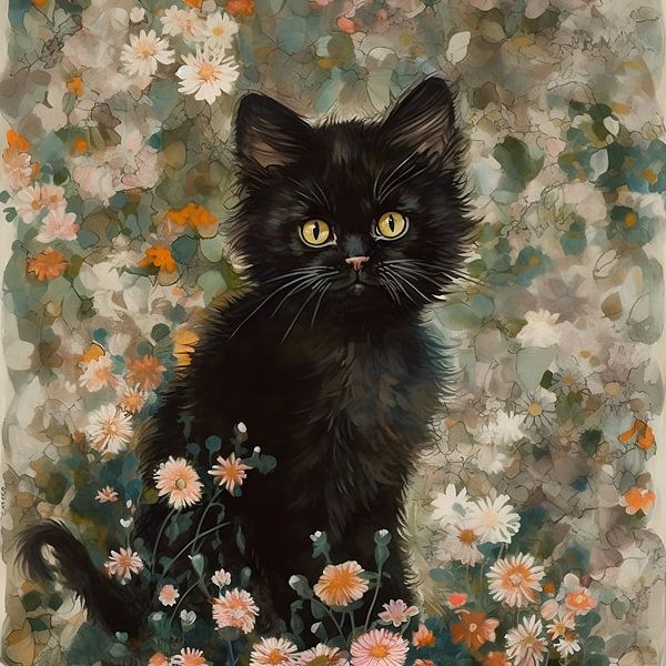 Blumen mit Katze von Artsy