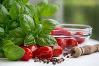Fresh tomatoes, basil and pepper