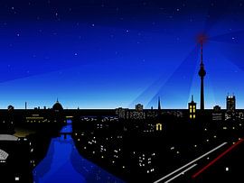 Berlijnse skyline - Nachtelijk stadsgezicht met televisietoren van Mixed media vector arts