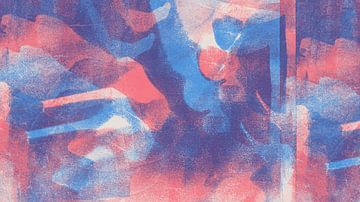 Abstract painting in red and blue by Dina Dankers