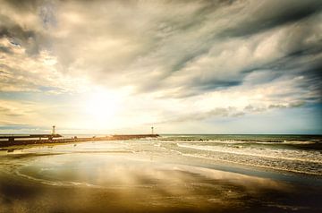 Sunset on the beach of Grau d'Agde France by Dieter Walther