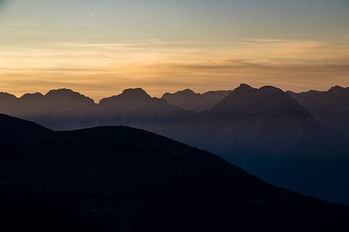 Warm sunset from a mountain top in the Austrian Alps