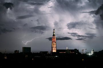 Lightning with the Great Church of Breda by Desmond Berger
