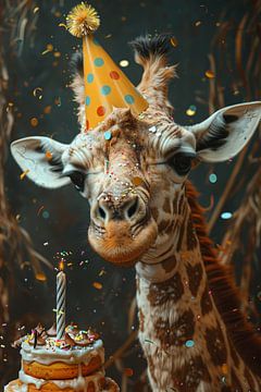 Grappig giraffe verjaardagsfeestje in jaren 60 disco stijl van Poster Art Shop