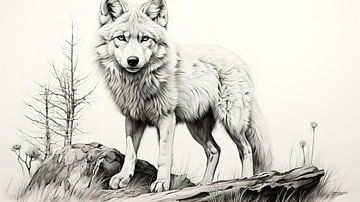 dessin à la plume d'un loup sur Gelissen Artworks