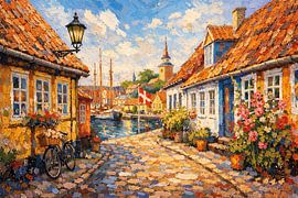 Aeroskobing in Dänemark, ein impressionistisches Gemälde. von Galerie Hoppenbrouwers