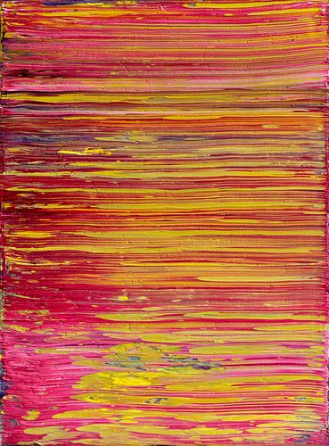 Abstract olieverfschilderij, Geel, Roze, Paars, Blauw 