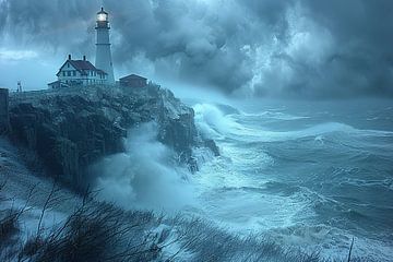 Stormy lighthouse on a rocky coast by Felix Brönnimann