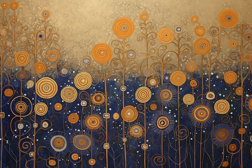 Fleurs orange sur fond bleu