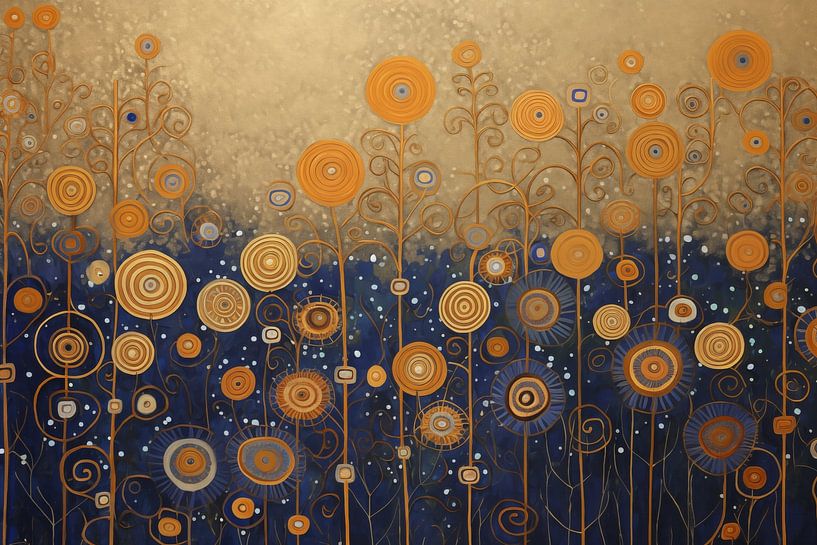 Orange Blumen auf blauem Hintergrund von Whale & Sons
