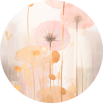 Japandi, Bloem in Pastel kleur, roze van Caroline Guerain