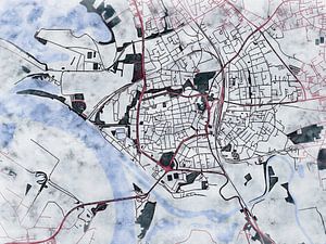 Karte von Wesel im stil 'White winter'