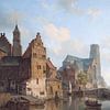 Schilderij Rotterdam - Zicht op Delfste Vaart en de Sint-Laurenskerk te Rotterdam - Cornelis Springe van Schilderijen Nu
