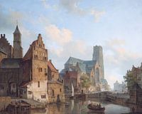 Schilderij Rotterdam - Zicht op Delfste Vaart en de Sint-Laurenskerk te Rotterdam - Cornelis Springe