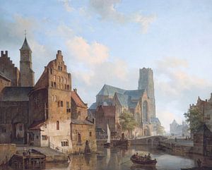 Schilderij Rotterdam - Zicht op Delfste Vaart en de Sint-Laurenskerk te Rotterdam - Cornelis Springe