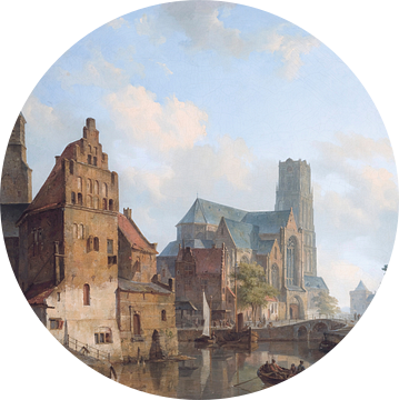 Schilderij Rotterdam - Zicht op Delfste Vaart en de Sint-Laurenskerk te Rotterdam - Cornelis Springe
