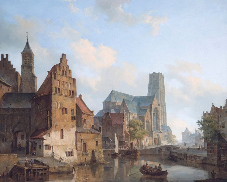 Peinture de Rotterdam - Vue du Delfste Vaart et de la Sint-Laurenskerk à Rotterdam - Cornelis Spring par Schilderijen Nu