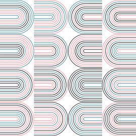 Retro industrial geometry  with  lines in pastel colors nr. 17 in pink, blue, black by Dina Dankers