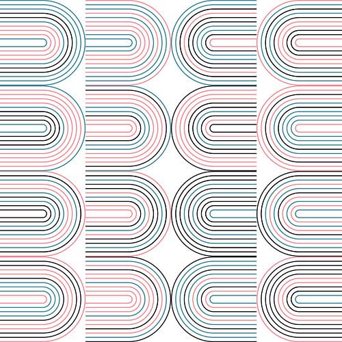 Géométrie industrielle rétro avec des lignes aux couleurs pastel n° 17 en rose, bleu, noir