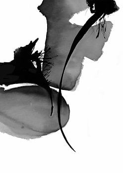 Inktstroom - Zwart-wit abstracte penseelstreek print van Ela Szczepaniak