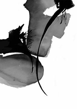 Inktstroom - Zwart-wit abstracte penseelstreek print van Ela Szczepaniak van Ela Szczepaniak