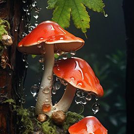 Rotkappenpilze im Regen von Amanda Moore