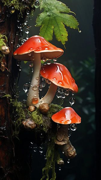 Redcap Mushrooms in the Rain by Amanda Moore
