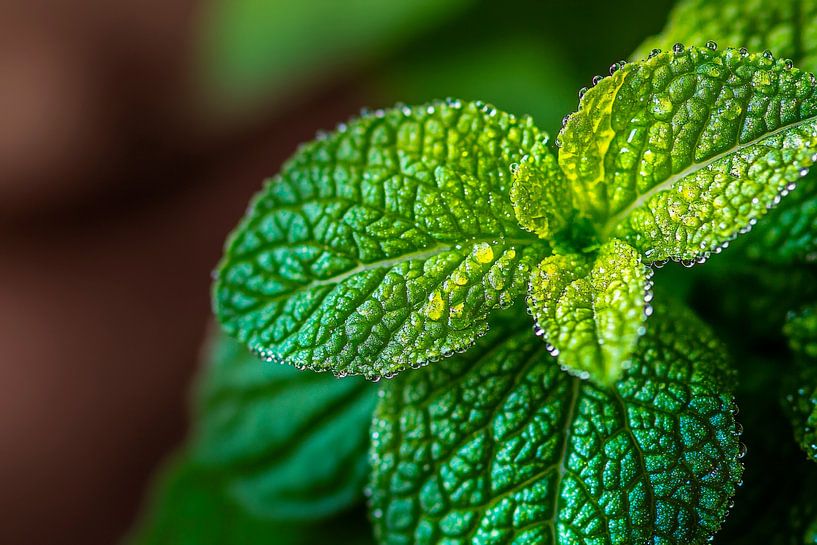 Feuilles de menthe fraîches en gros plan par Poster Art Shop