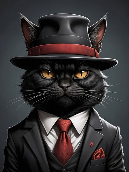 Black gentleman cat with a hat and suit by Markus Gann