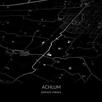 Zwart-witte landkaart van Achlum, Fryslan. van Rezona