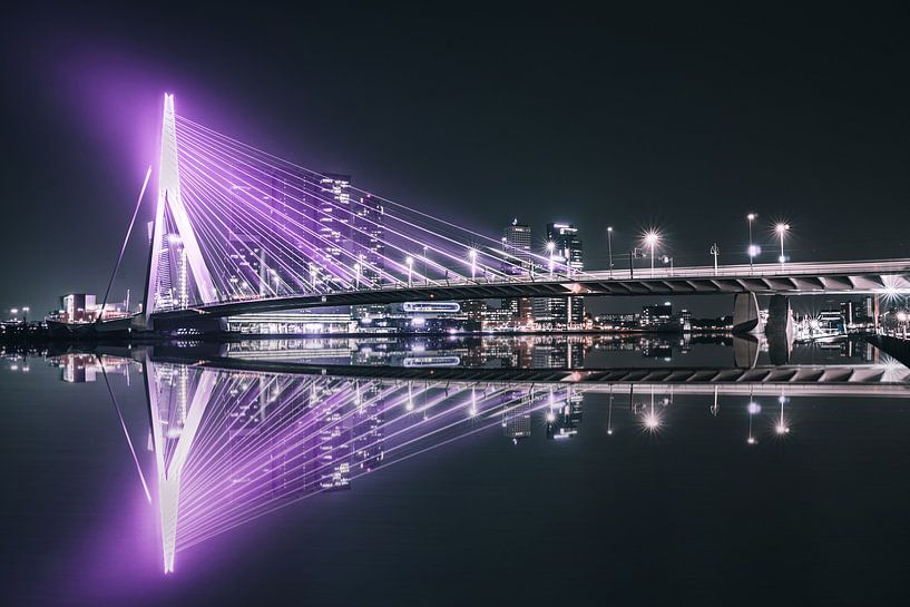 Purple Erasmusbrug in Rotterdam, reflection in the water von vedar cvetanovic